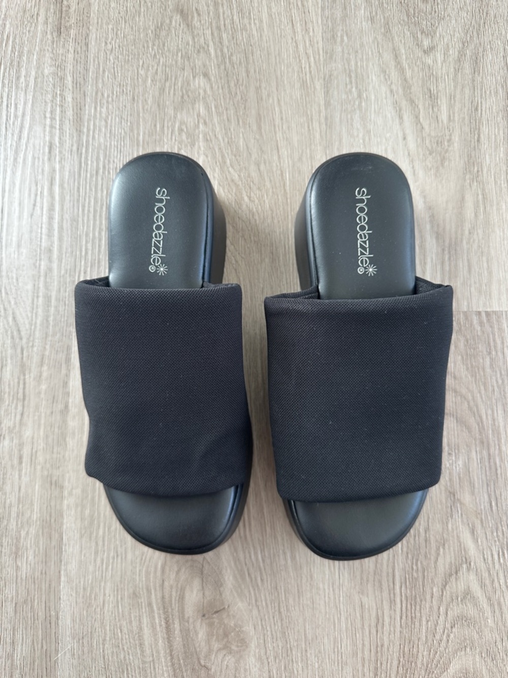 Shoe Dazzle Black Padded Slide Sandals